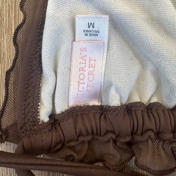 Victoria's Secret Brown Fairy Mesh Lettuce Hem Bikini Top Size Medium - Picture 4 of 4